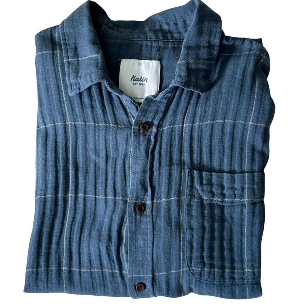 Katin Monty Shirt Baltic Blue Linen/Cotton Blend Short Sleeve Men's Shirt SZ M - Picture 4 of 9
